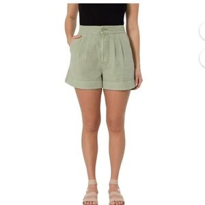 Joie NWT Pleated High-Rise Cotton-Linen Blend Hip Pockets Shorts